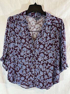 Democracy Women’s Medium Purple & Blue Floral Rayon Blouse